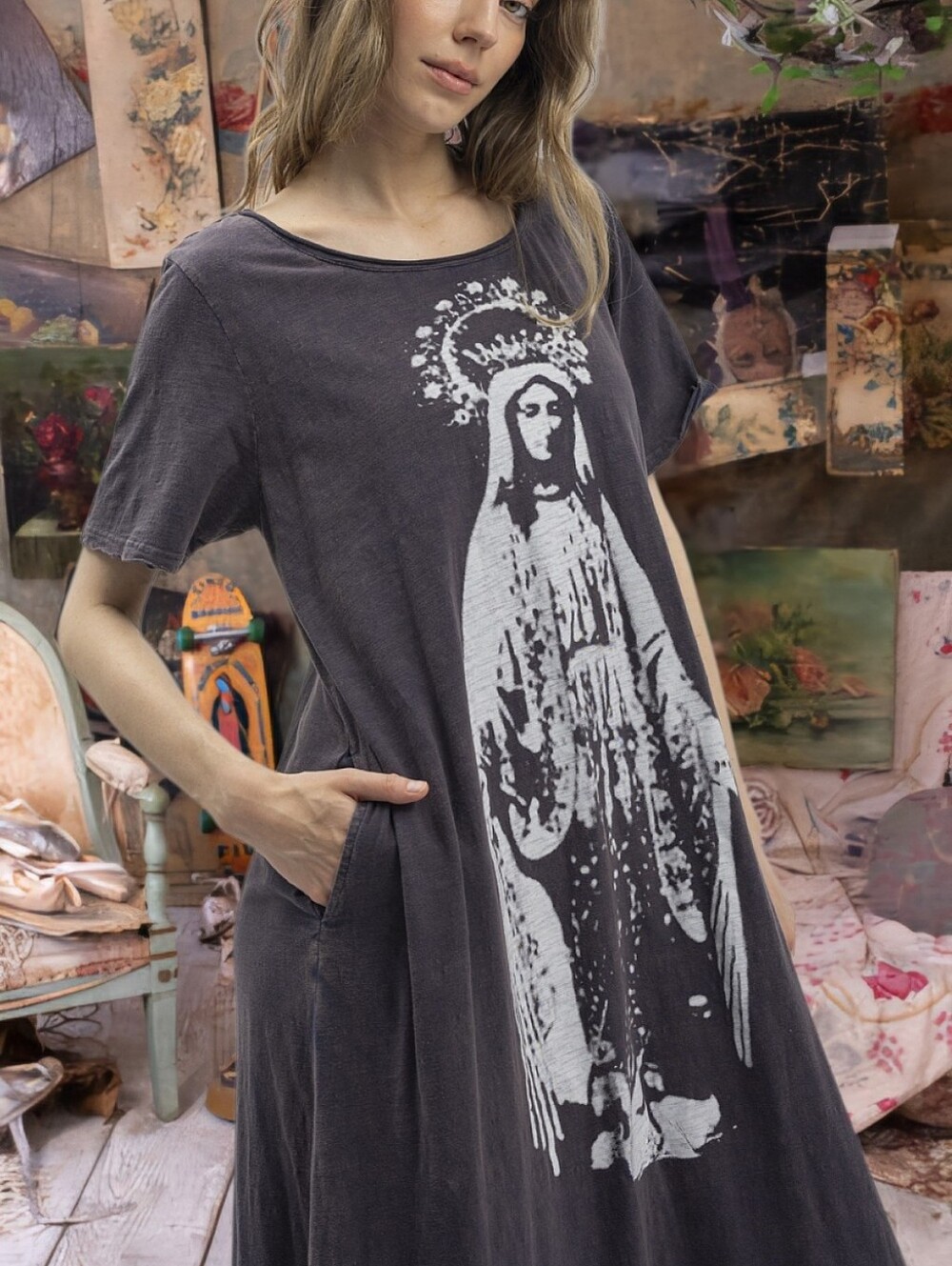Magnolia Style Free Relaxed Beige Bohemian Long boho Maxi Dress with Pockets S - Picture 7 of 16